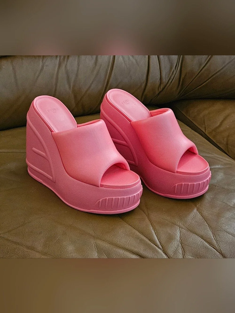 New Fendi Pink High Platform Slide Mules Size 6 US